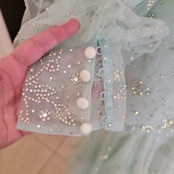 Ieena for Mac Duggal 50744 Seafoam Green Beaded High-Low Formal Gown Dress 2 - Picture 7 of 12